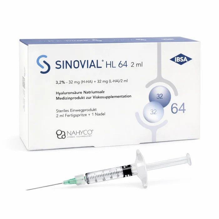 IBSA Sinovial HL 64 Hyaluronsäure Gelenkspritze in Verpackung, für Arthrose Therapie, hygienische Fertigspritze, Gelenkinjektionen