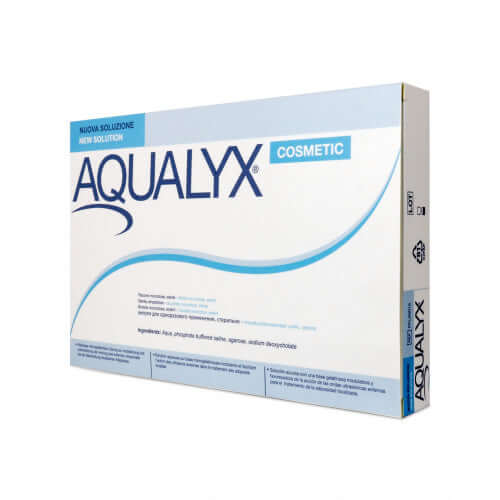 Aqualyx (10 x 8 ml) packaging for targeted skin contouring and texture refinement.