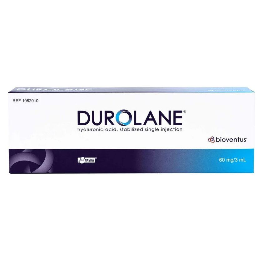 Gelenkspritze mit Hyaluronsäure von Bioventus, 60mg/3ml, zur Gelenkbehandlung bei Arthrose, in der Spritze sichtbar