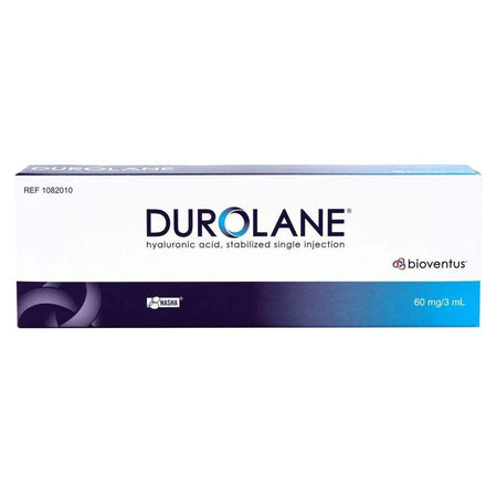 Gelenkspritze mit Hyaluronsäure von Bioventus, 60mg/3ml, zur Gelenkbehandlung bei Arthrose, in der Spritze sichtbar