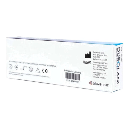 Bioventus Durolane Gelenkspritze mit 60mg Hyaluronsäure in 3ml Verpackung für Gelenkbehandlung