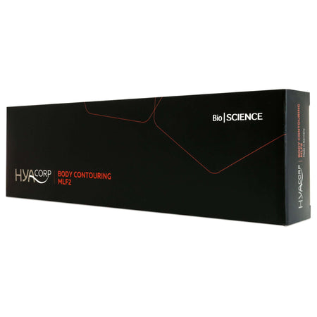 HYAcorp Body Contouring MLF 2 dermal filler in a 10 ml syringe, showcasing the packaging and product details.