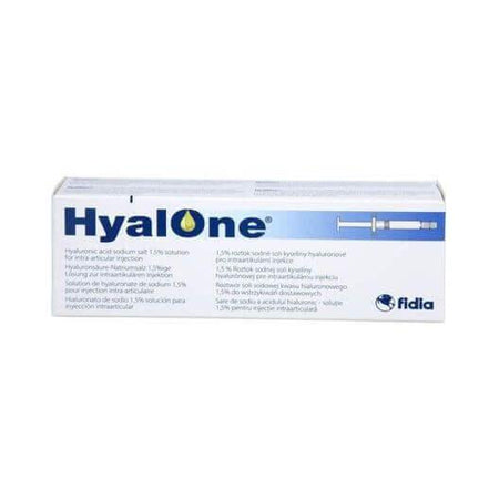 HyalOne 60mg/4ml Hyaluronsäure Gelenkspritze von Fidia Pharma GmbH, intraartikuläre Hyaluronsäure-Injektion für Gelenke