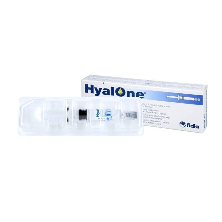 Sterile Fertigspritze mit Hyaluronsäure 60mg/4ml für Gelenkspritzen von Fidia Pharma, intraartikuläre Injektion in deutscher Sprache