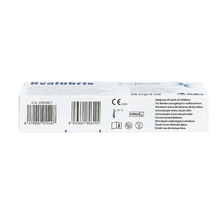Hyalubrix Gelenkspritze mit 30 mg Hyaluronsäure in 2 ml, hochkonzentriert, von Fidia Pharma für Gelenkunterstützung