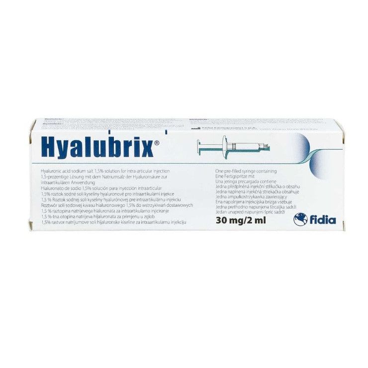 Hyalubrix Gelenkspritze mit 30mg Hyaluronsäure, hochkonzentrierte Fidia Pharma Injektion für Gelenkbehandlung.