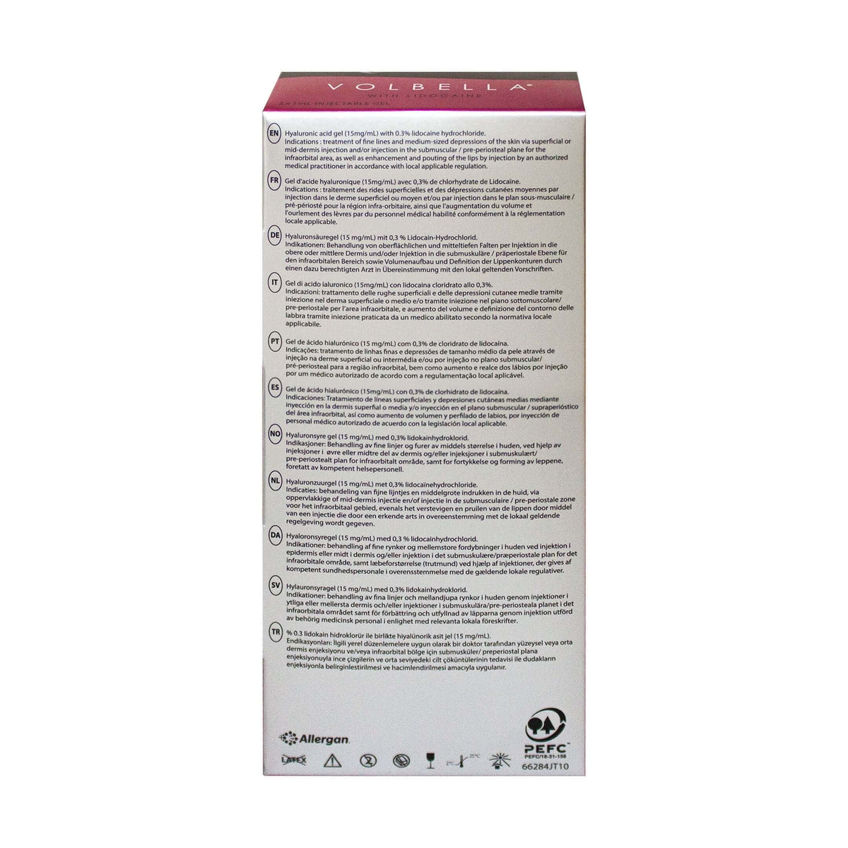Zwei 1ml Juvéderm Volbella Dermalfiller mit Lidocain für feine Lippenlinien, Allergan Markenprodukt, in einer Box.