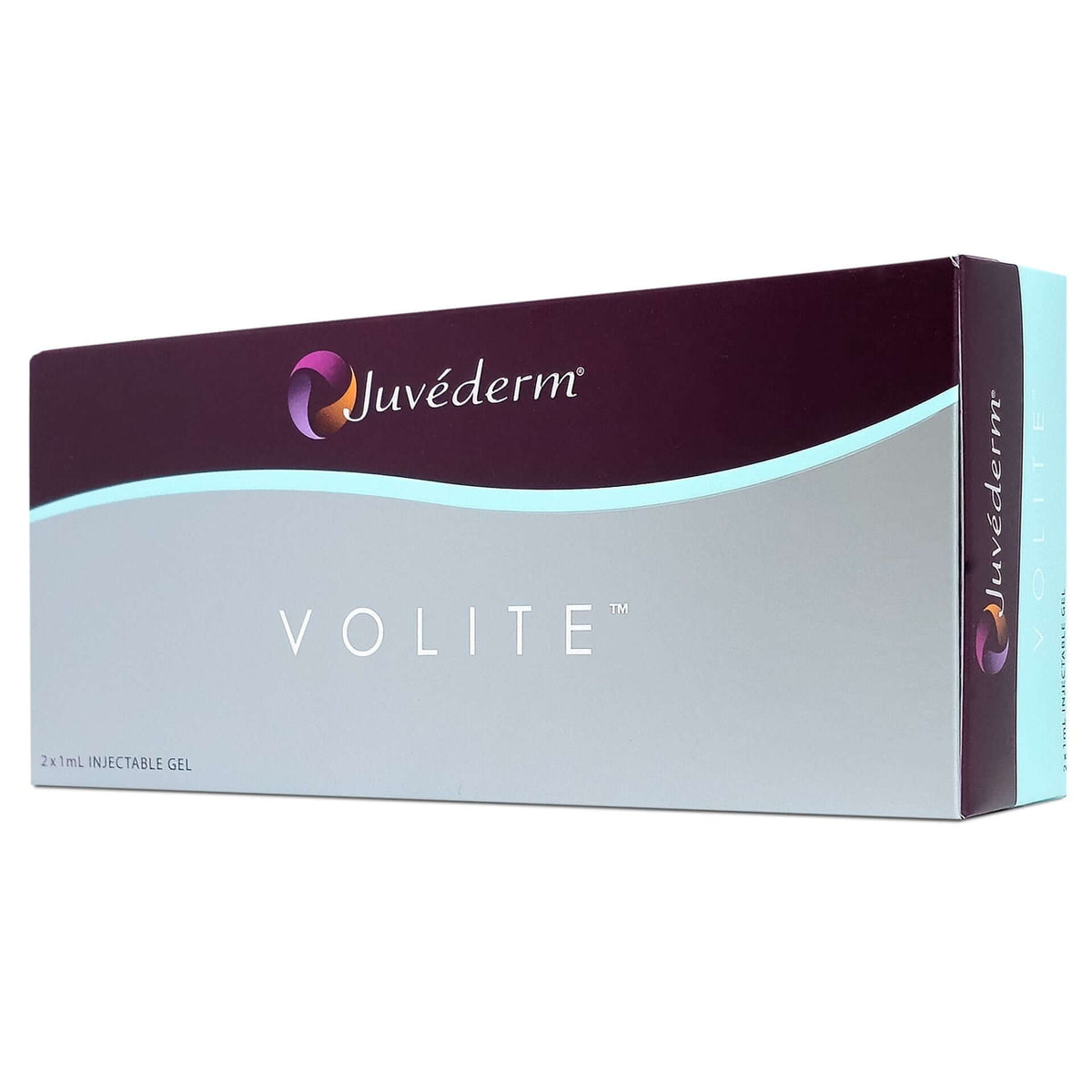 Zwei sterile Juvéderm Volite Hyaluronsäure-Lösungen in Spritzen, Dermalfiller von Allergan für Hauthydration und Volumen.