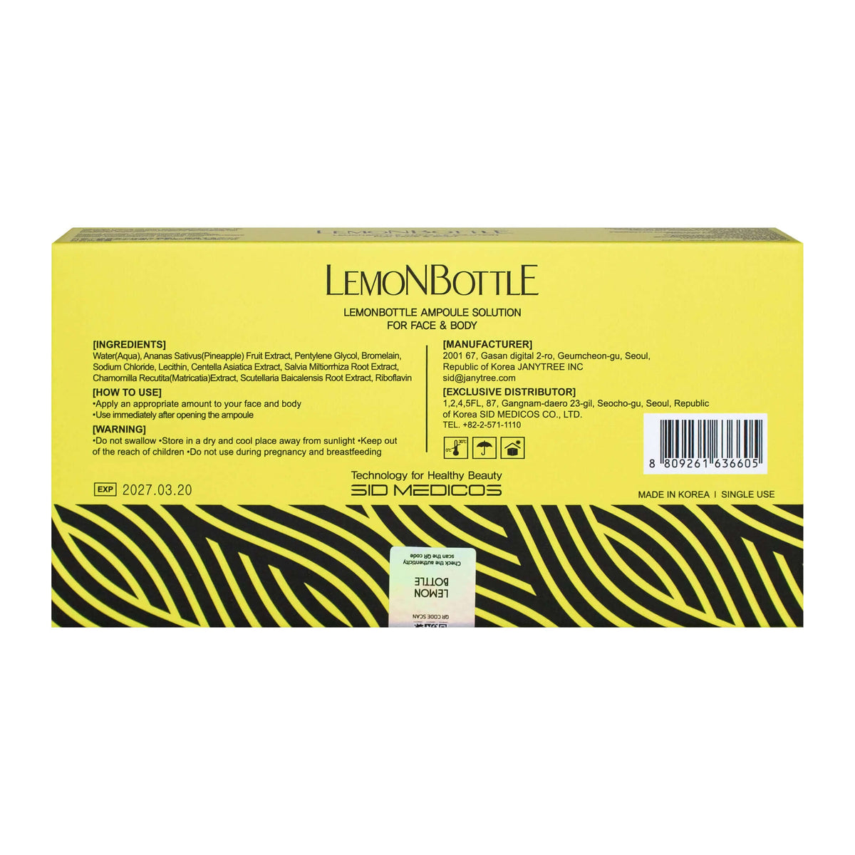 Zitronenflasche mit 5x10 ml Lipolyse-Lösung von SID MEDICOS für Fettreduktion im Gesicht und Körper.