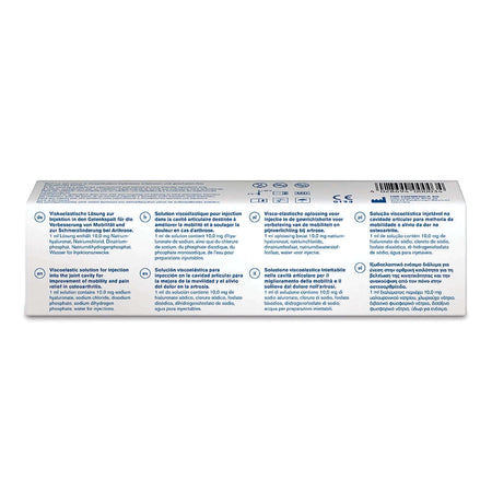 Ostenil 20mg/2ml Hyaluronsäure Gelenkspritze von TRB Chemedica, intraartikuläre Anwendung in der Box sichtbar