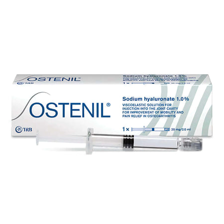 Ostenil 20mg/2ml Hyaluronsäure Gelenkspritze von TRB Chemedica AG, intraartikuläre Injektion gegen Gelenkschmerzen.