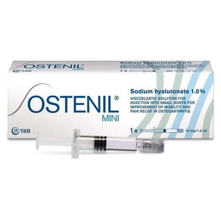Ostenil Mini Gelenkspritze mit 10mg Hyaluronsäure für kleine Gelenke, von TRB Chemedica AG, in einer 1ml Spritze.