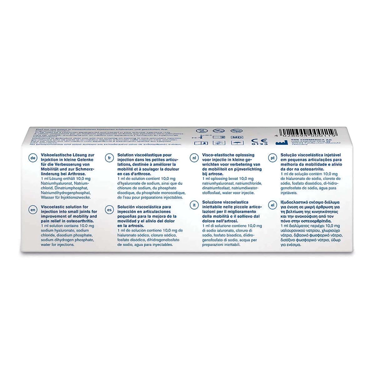 Ostenil Mini 10mg/1ml Hyaluronsäure Gelenkspritze von TRB Chemedica AG für kleine Gelenke, Verpackung sichtbar