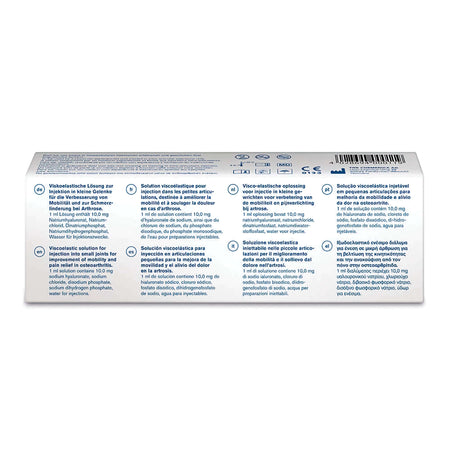 Ostenil Mini 10mg/1ml Hyaluronsäure Gelenkspritze von TRB Chemedica AG für kleine Gelenke, Verpackung sichtbar