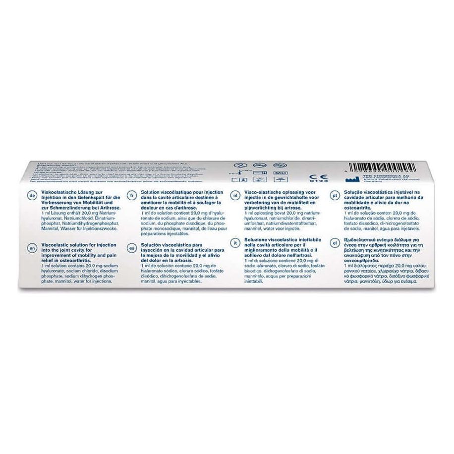 Ostenil Plus Gelenkspritze mit 40mg Hyaluronsäure in 2ml Verpackung, hergestellt von TRB Chemedica AG