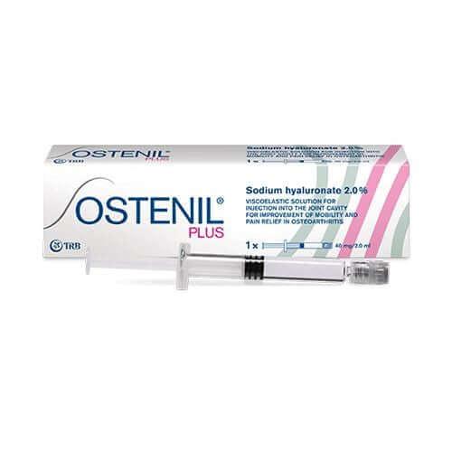 Ostenil Plus Gelenkspritze mit 40mg Hyaluronsäure in 2ml Fertigspritze gegen Gelenkschmerzen und Arthrose, von TRB Chemedica.