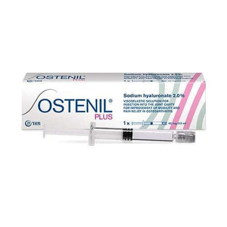 Ostenil Plus Gelenkspritze mit 40mg Hyaluronsäure in 2ml Fertigspritze gegen Gelenkschmerzen und Arthrose, von TRB Chemedica.