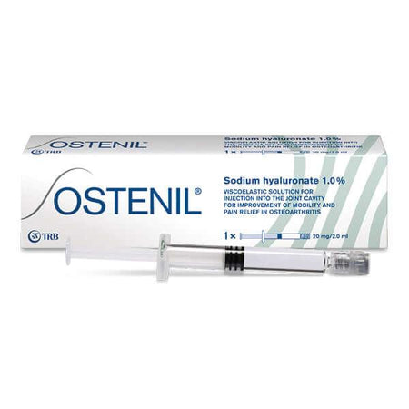 Ostenil Hyaluronsäure Gelenkspritze 20mg/2ml von TRB Chemedica für schmerzfreie intraartikuläre Behandlung