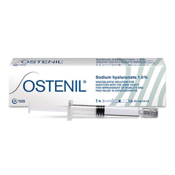 Ostenil Hyaluronsäure Gelenkspritze 20mg/2ml von TRB Chemedica für schmerzfreie intraartikuläre Behandlung