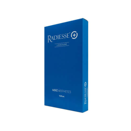 Radiesse Lidocaine 1,5 ml CaHA Dermalfiller von MERZ, Kalziumhydroxylapatit für Kollagen-Stimulation, sichtbar in der Verpackung.