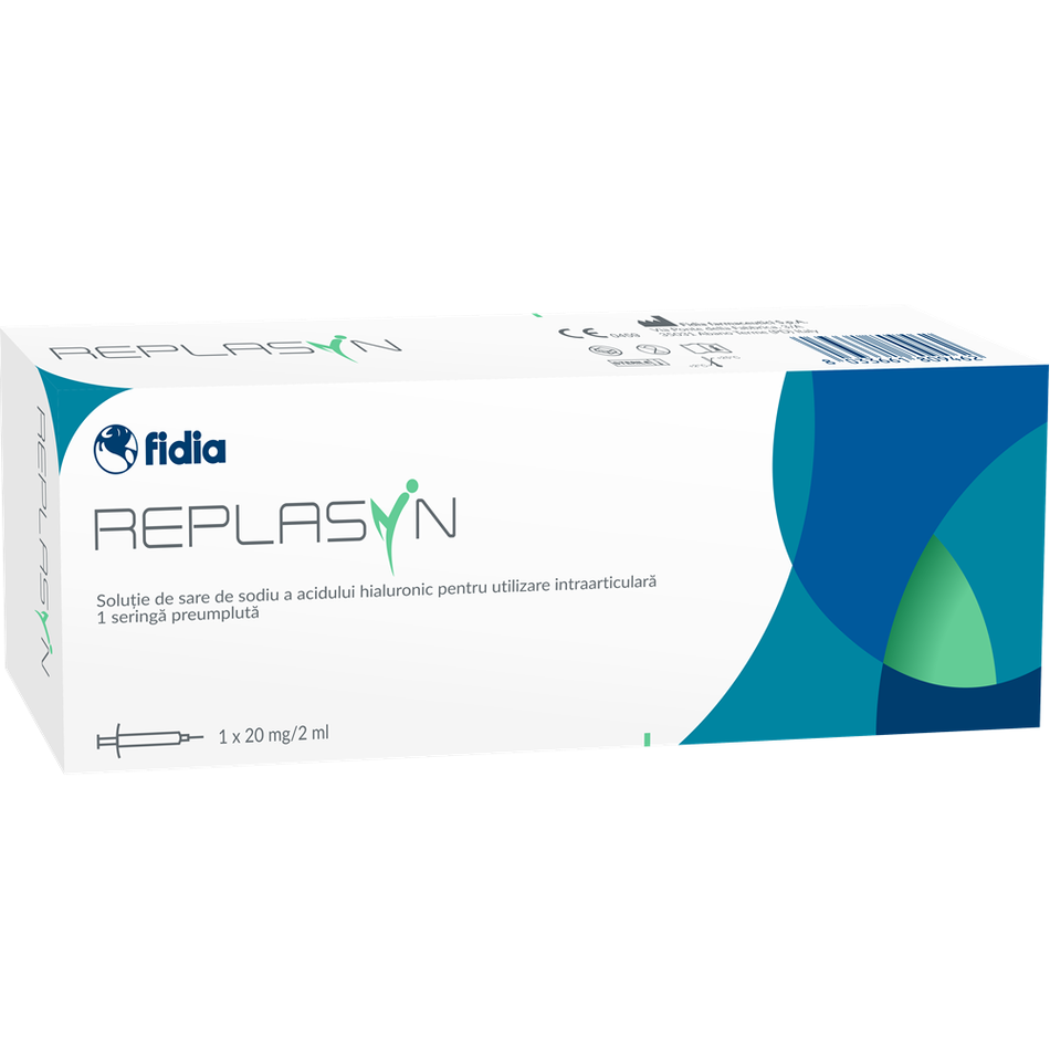 Replasyn 20 mg 2 ml Hyaluronsäure Gelenkspritze von Fidia Pharma für Arthrose, intraartikulare Injektion gegen Gelenkschmerzen