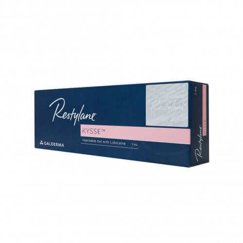 Restylane Kysse Lidocaine 1ml Hyaluronsäure Lippenfiller von GALDERMA, mit Applikator und sichtbarer Verpackung.