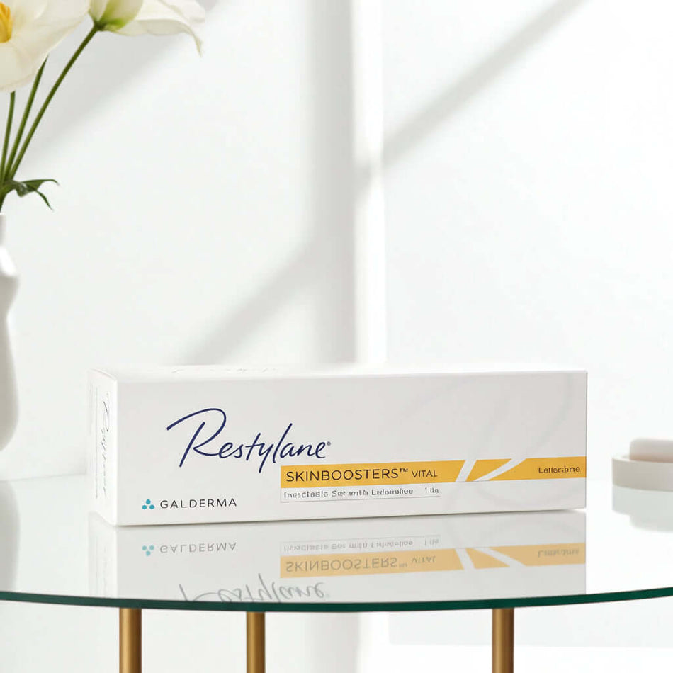 Restylane Vital Lidocaine 1ml dermal filler by Galderma for skin regeneration and mesotherapy treatment.
