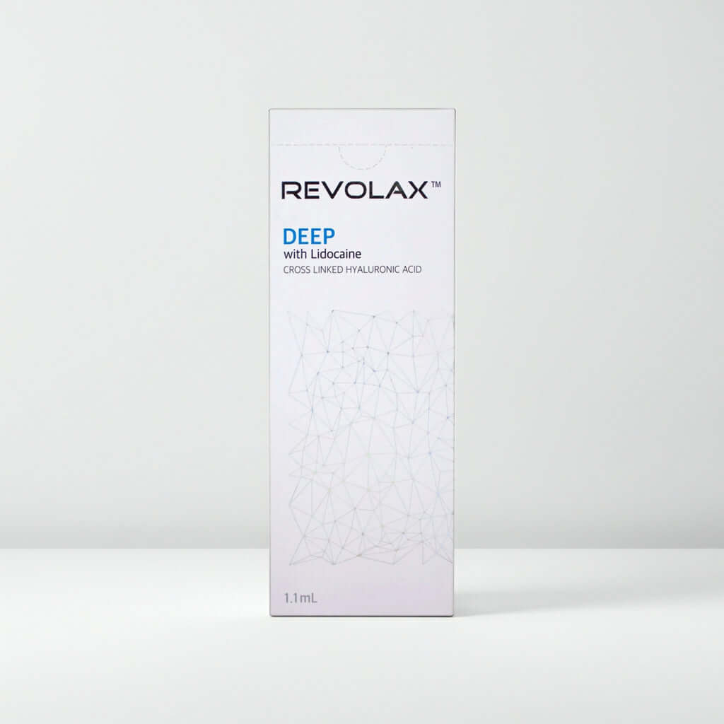 Revolax Deep Lidocaine Dermalfiller in 1,1 ml mit Hyaluronsäure, von ACROSS, für ästhetische Faltenbehandlung.