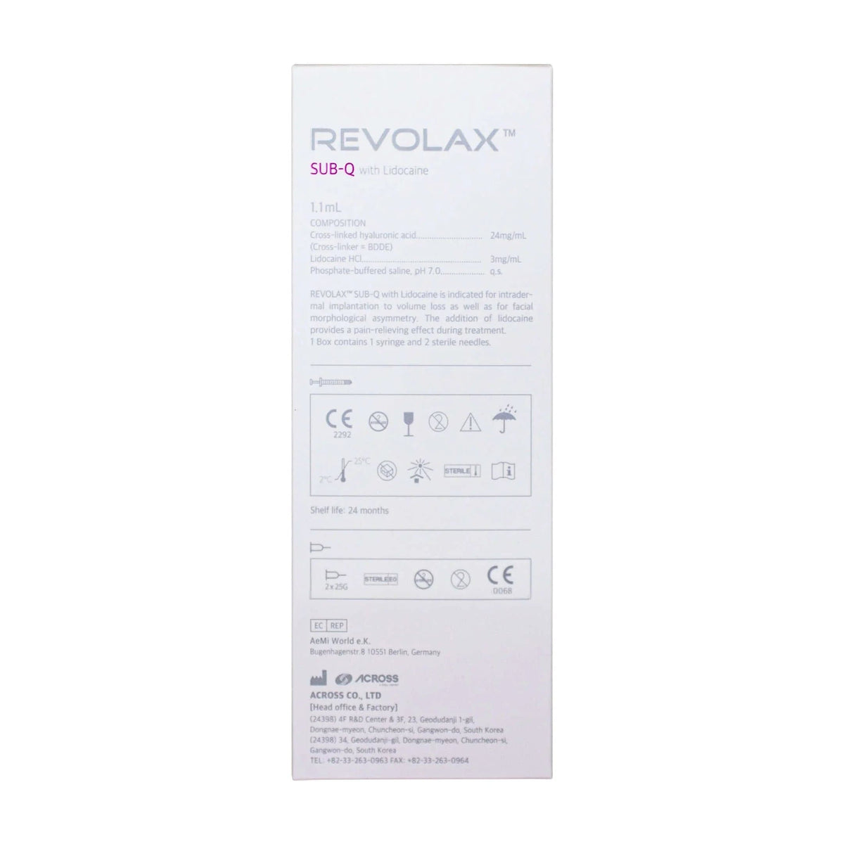 Revolax Sub-Q Lidocaine Hyaluronsäure Dermalfiller 1,1ml von ACROSS für Volumen und Faltenauffüllung, sichtbar in der Anwendung