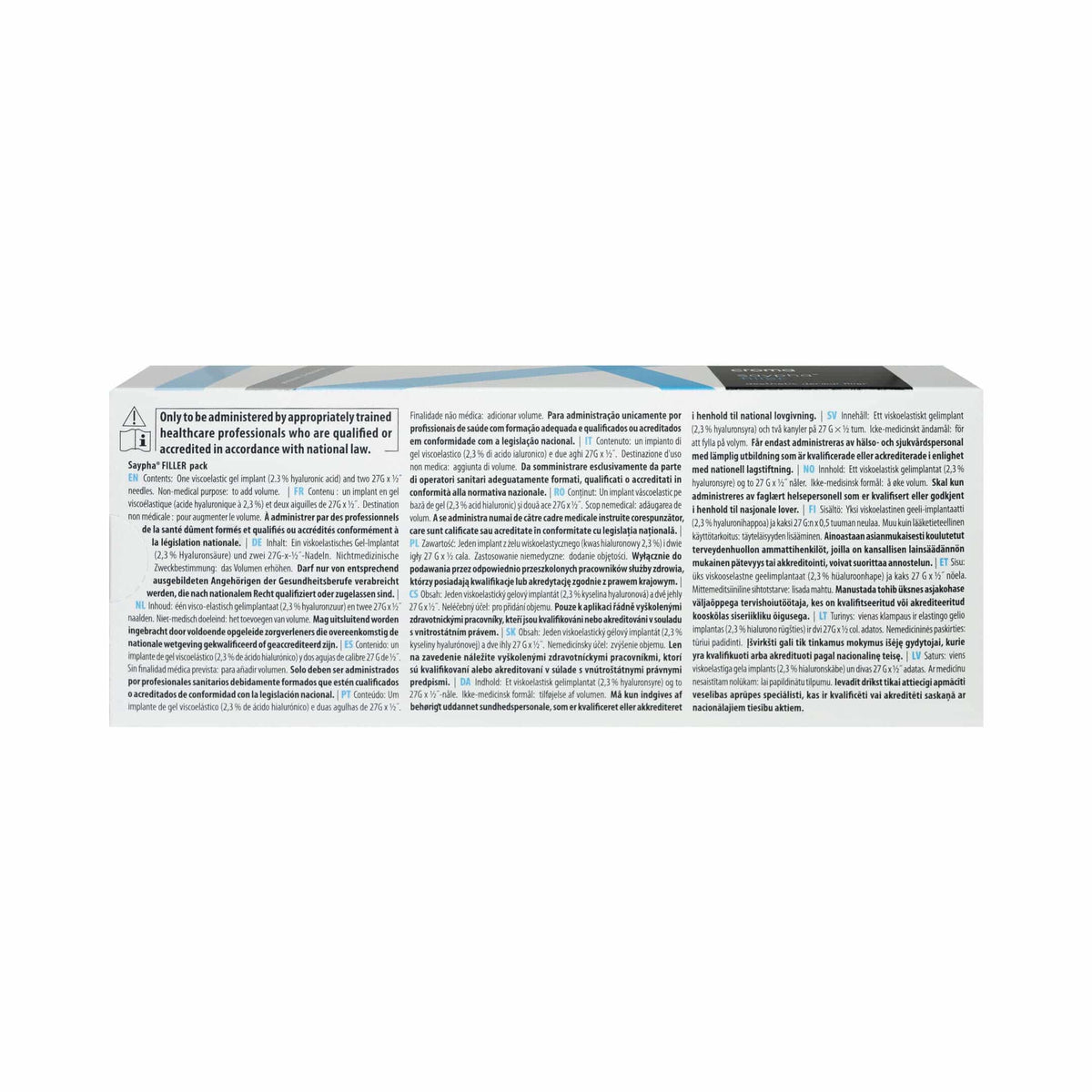 Saypha Filler 1 x 1 ml Verpackung mit Gebrauchsanweisung und Sicherheitshinweisen.