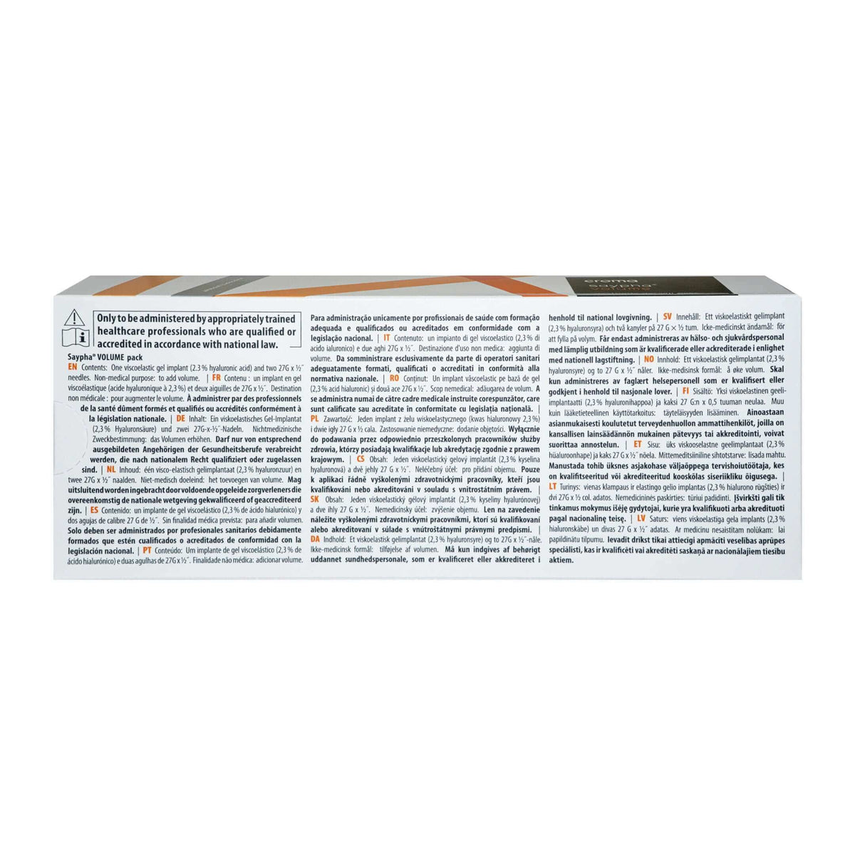 Saypha Volume 1 x 1 ml packaging, showing product details and application instructions.
