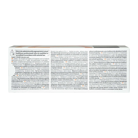 Produktbeschreibung für Saypha Volume mit Lidocaine 1 x 1 ml auf der Rückseite der Verpackung