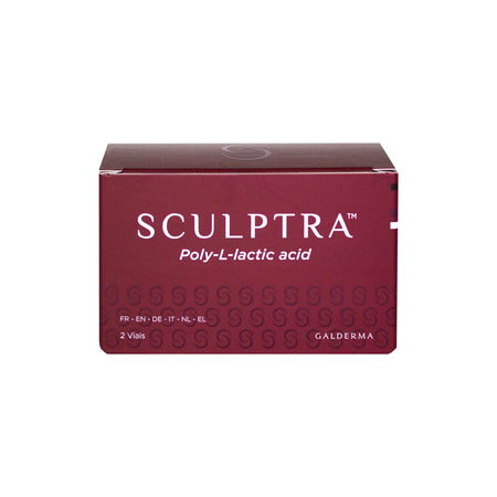 Zwei Fläschchen Sculptra von GALDERMA mit Poly-L-Milchsäure, Dermalfiller für Hautstraffung und Kollagenstimulation im Gesicht