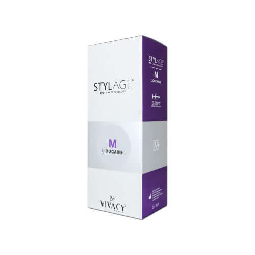 Stylage Bi-Soft M Lidocaine (2 x 1 ml) packaging image showcasing the product for facial volume restoration.