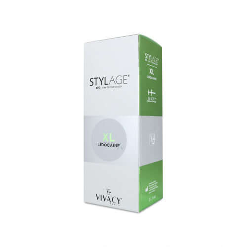 Stylage Bi-Soft XL Lidocaine (2 x 1 ml) packaging showcasing its IPN technology and protective features.