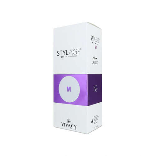 Stylage Bi-Soft M (2 x 1 ml) packaging featuring a clean design and purple accents.