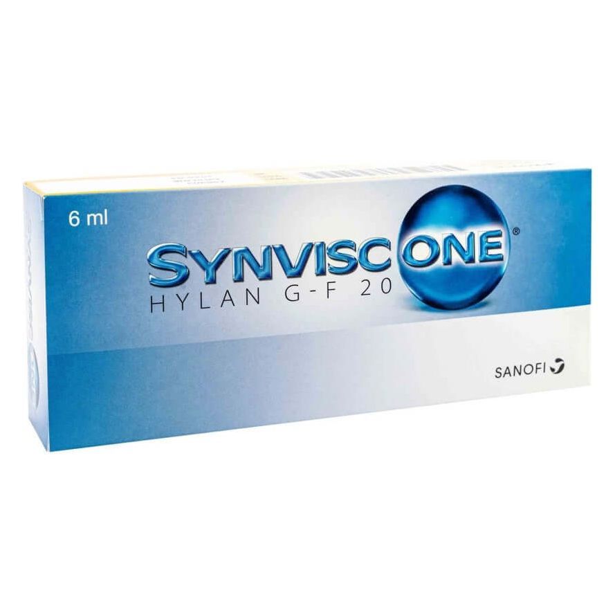 Hyaluronsäure-Injektion Synvisc One 48mg, 6ml Flasche für Kniearthrose, Sanofi-Aventis, medizinische Injektion in die Knie.