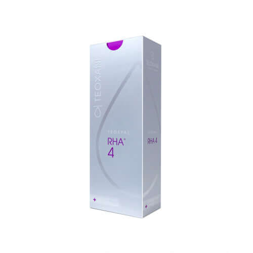 Teosyal RHA 4 mit Lidocaine (2 x 1 ml) Produktverpackung für Hyaluronsäure-Filler zur Faltenbehandlung.